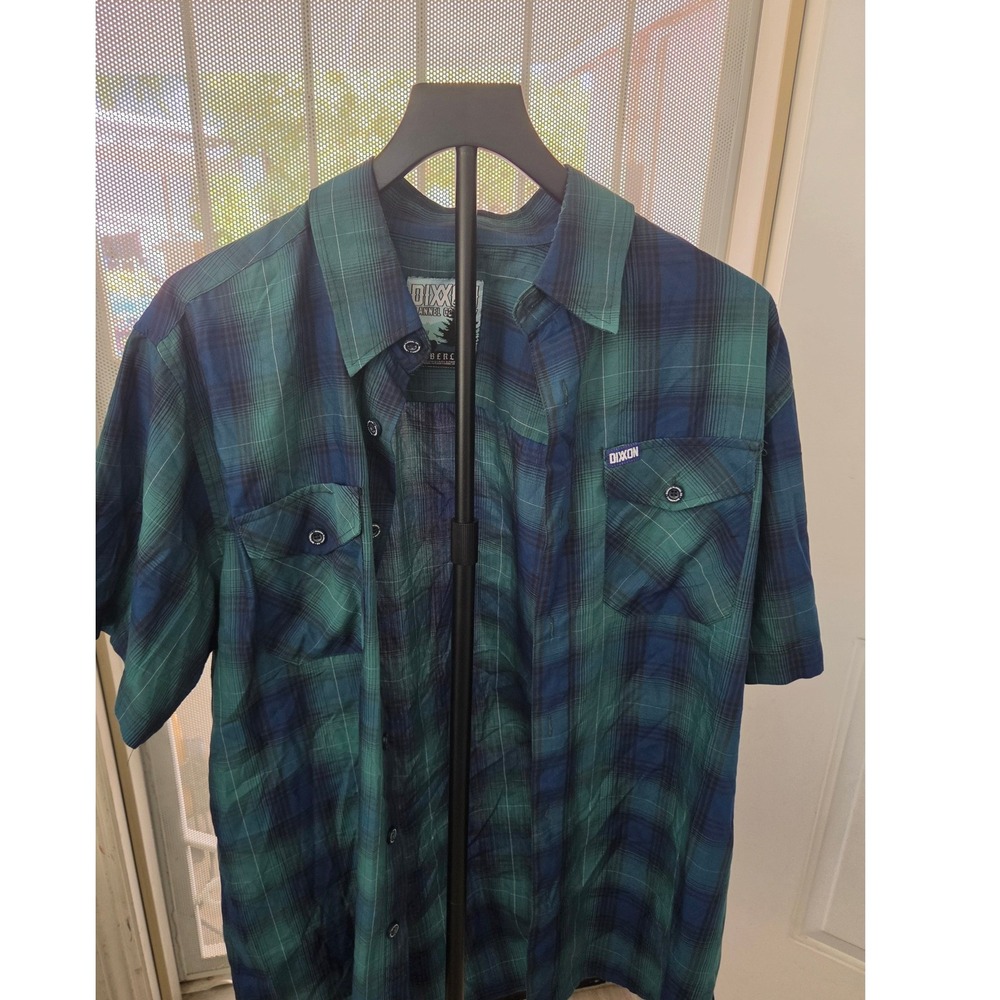 Dixxon Flannel Co Timberline Short Sleeve Plaid Shirt Green Navy Blue Mens L